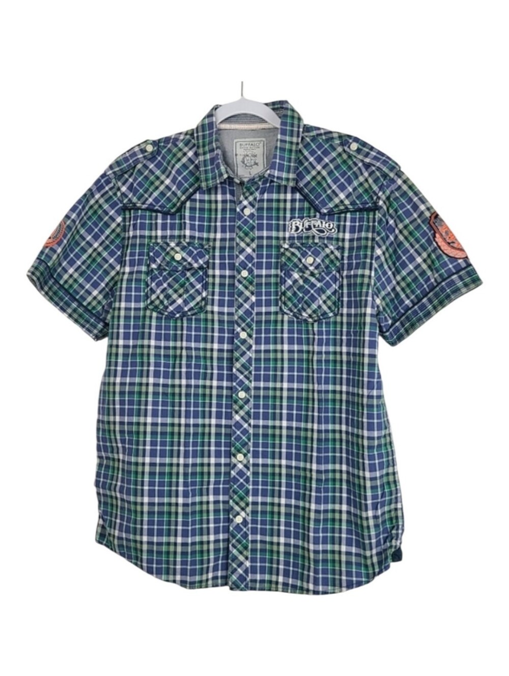 Buffalo David Bitton plaid button-down short sleeve vintage shirt Sz L Casual